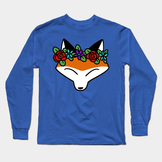 Flower Crown Fox Face Long Sleeve T-Shirt by saradaboru